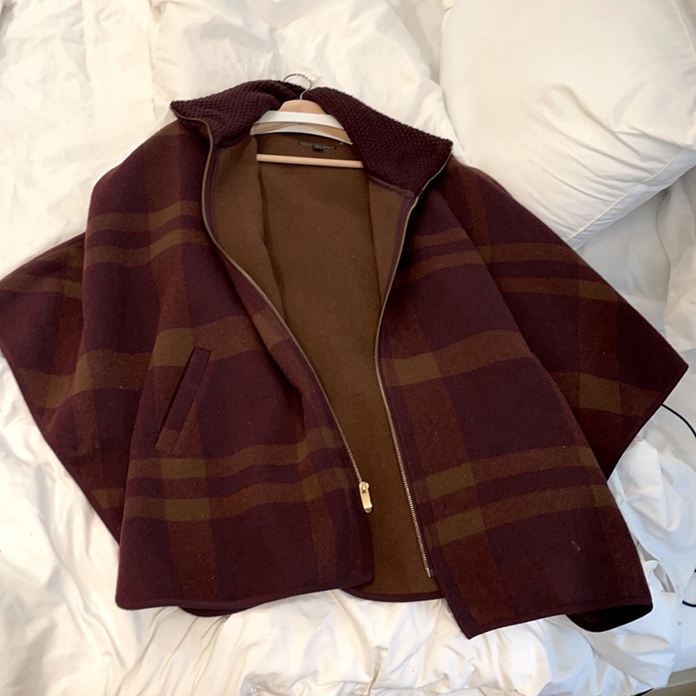 Via Spiga Zip Front Plaid Cape
